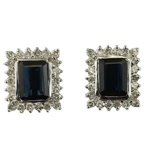14 Karat White Gold Natural Sapphire and Diamond Earrings #18653